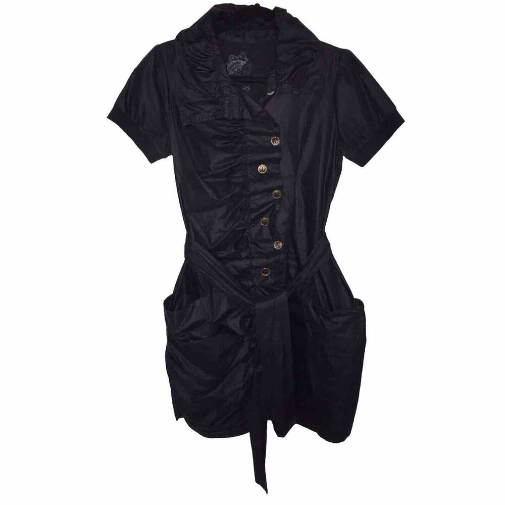 Act Acostamento Women’s Sz P Embroidered Short Sleeve Belted Button Front Dress